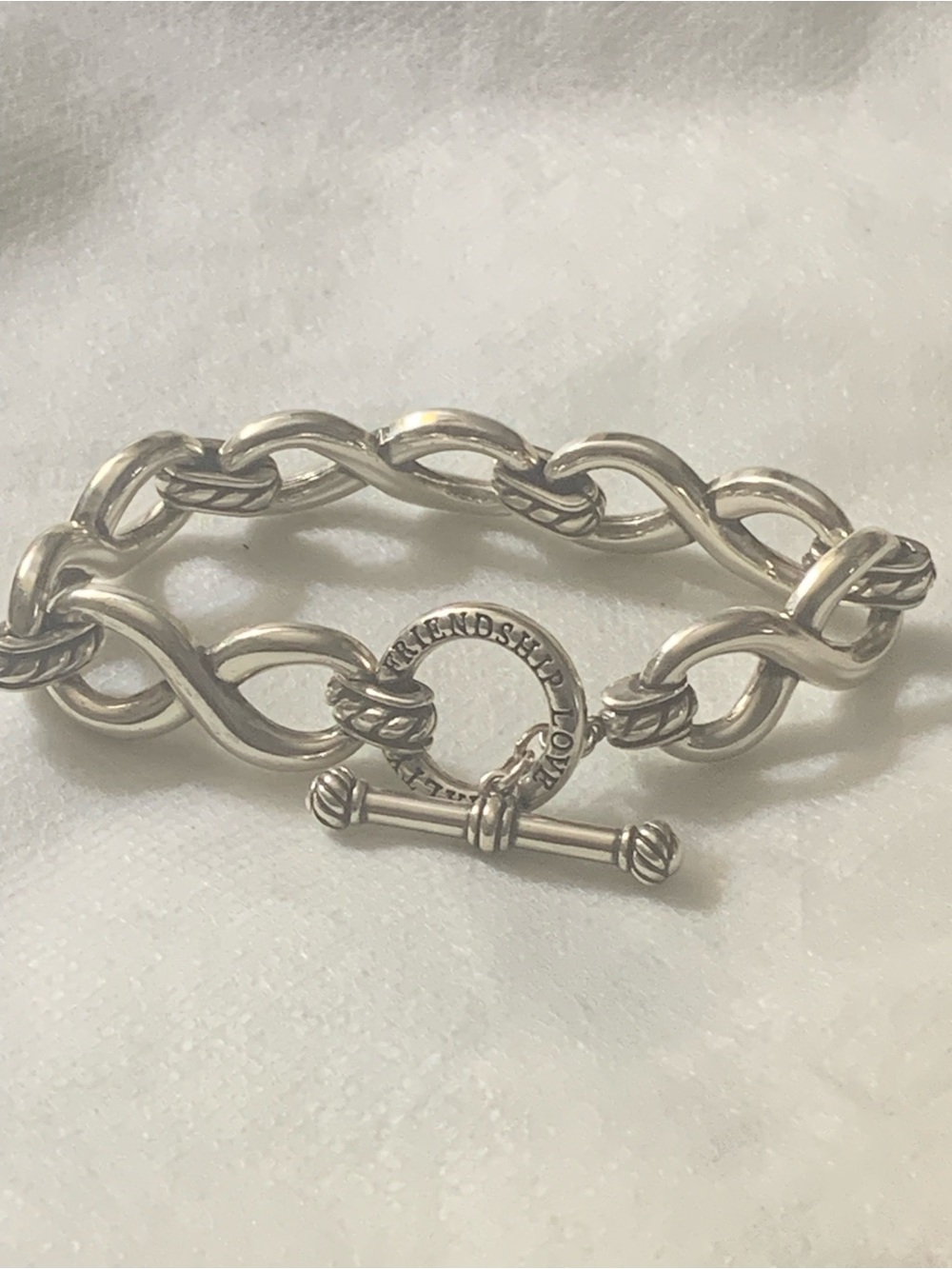 Sterling Silver Toggle Chain Bracelet with Friendship Love Loyalty Ring